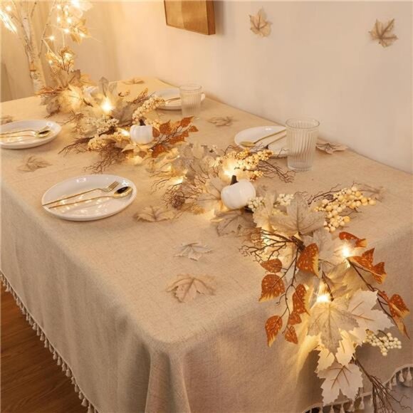 Timer - Fall Garland Fall Decor 6Ft Maples Leaf Garlands with Lights Battery - Picture 2 of 7